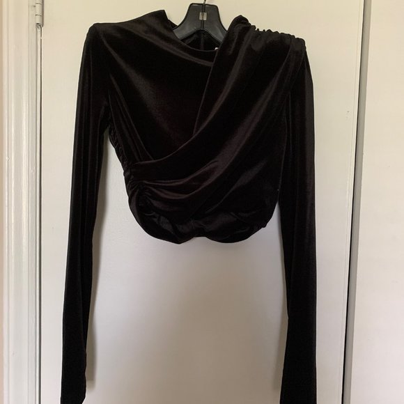 ZARA VELVET SHOULDER PAD TOP CROP TOP XS - Picture 9 of 10